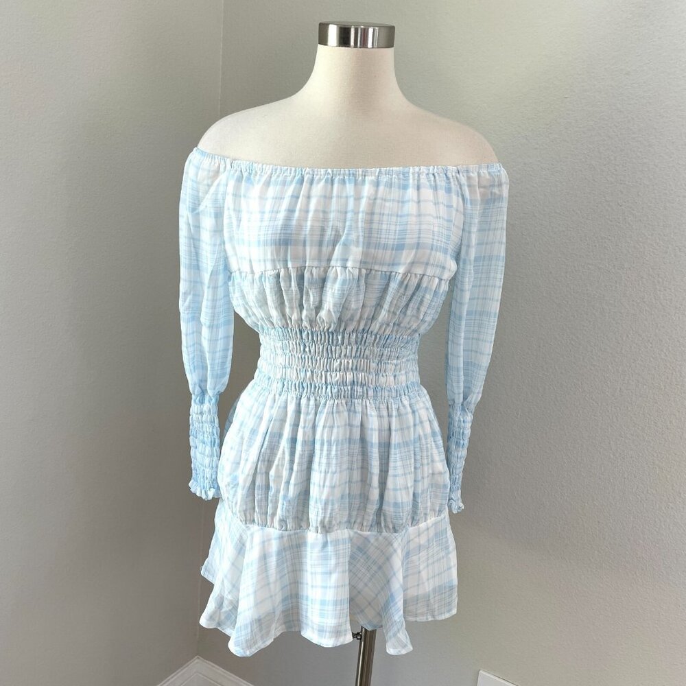 NEW Love + Harmony Womens Small Mini Dress Off The Shoulder‎ Smocked Accent
